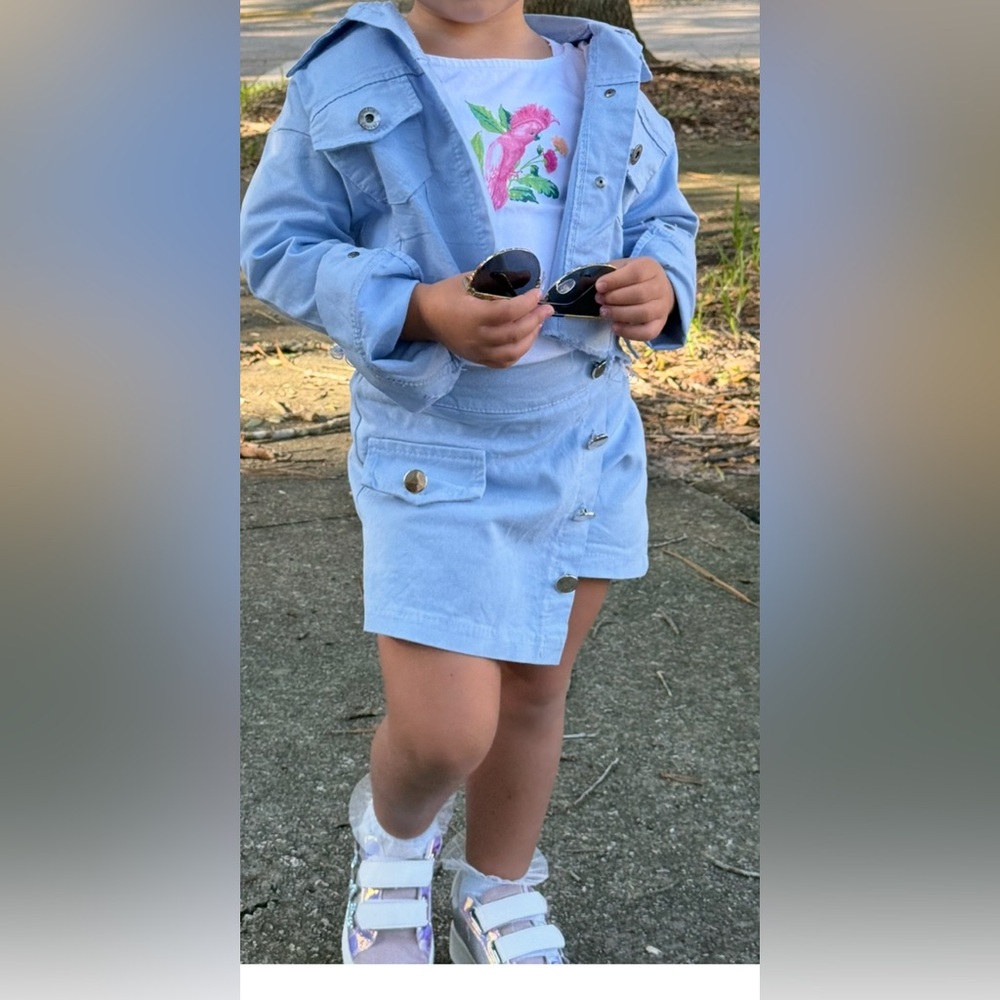 Light Blue Cropped Jacket and Skort suit for girls 3-4T